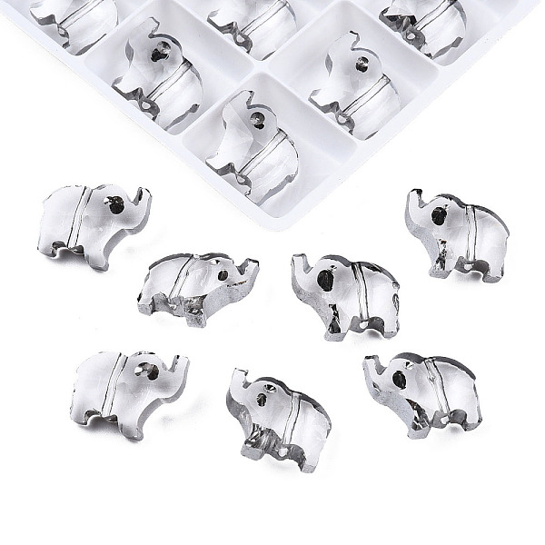 

PandaHall 96Pcs Electroplated Glass Beads, Edge Plated, Elephant, Silver, 13x15x7mm, Hole: 1.2mm Glass Elephant Silver
