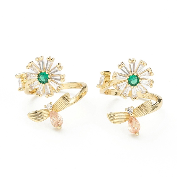 

PandaHall Brass Micro Pave Cubic Zirconia Cuff Rings, Open Rings, Long-Lasting Plated, Flower, Colorful, Real 18K Gold Plated, 2~25mm, Inner...