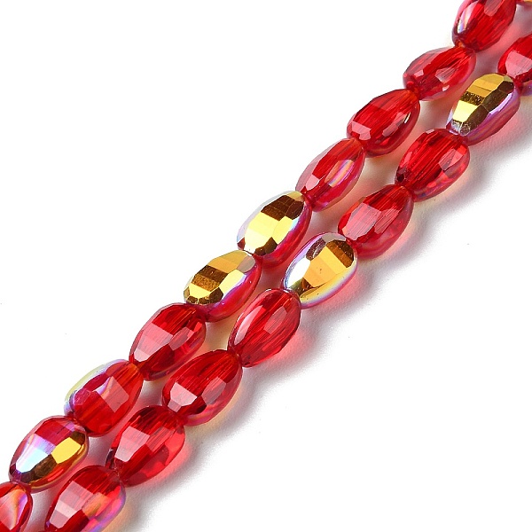

PandaHall Transparent Electroplate Glass Beads Strands, AB Color Plated, Faceted, Teardrop, Red, 9x6.2x5mm, Hole: 1.2mm, about 71pcs/strand...
