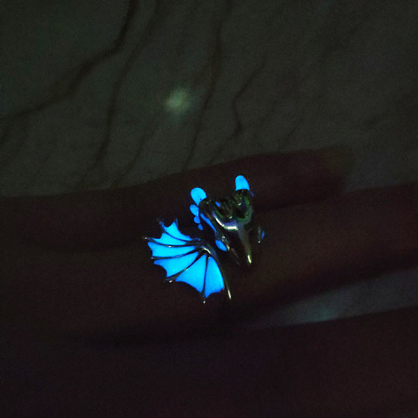 Luminous Glow In The Dark Enamel Dragon Open Cuff Ring