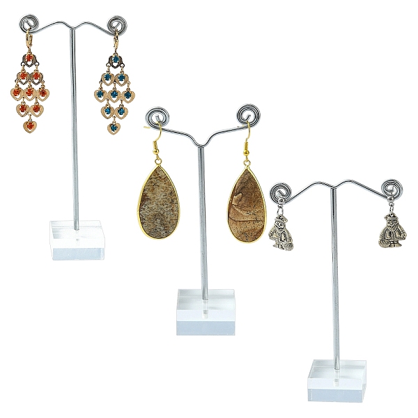 

PandaHall 3Pcs T Bar Earring Organic Glass Displays Sets, Jewelry Display Rack, Jewelry Tree Stand, with Iron Finding, Platinum, Clear...