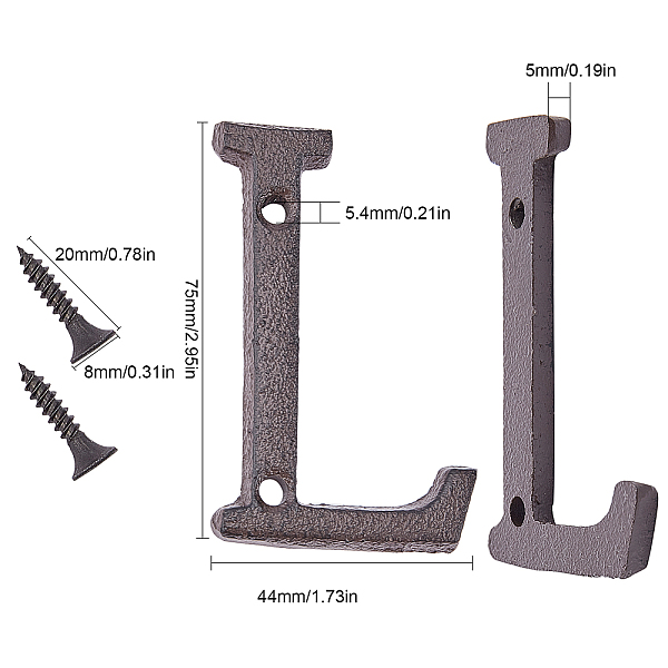 

PandaHall Iron Home Address Number, with 2pcs Screw, Letter.L, 75x44x5mm, Hole: 5.4mm Iron Letter L