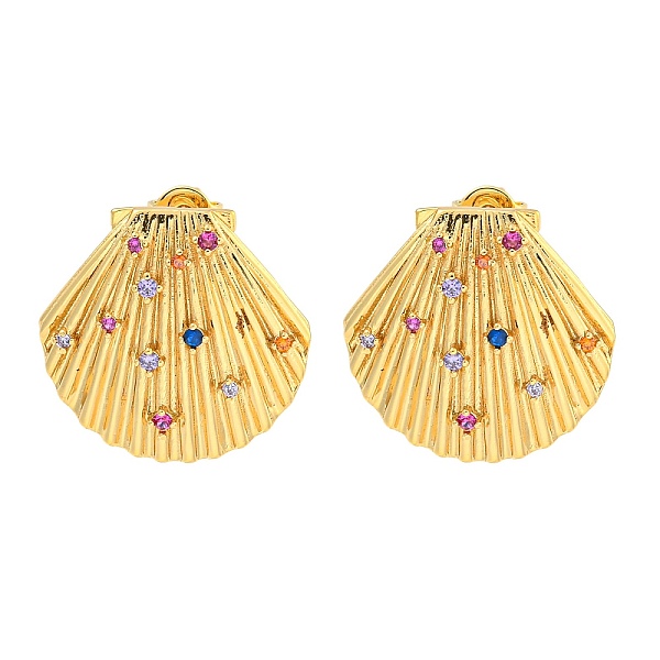 

PandaHall Rack Plating Brass Micro Pave Cubic Zirconia Stud Earring, Cadmium Free & Lead Free, Long-Lasting Plated, Shell Shape, Colorful...