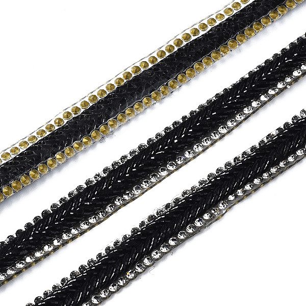 

PandaHall Hotfix with Two Rows Crystal Rhinestone and Melt Chains, Hot Melt Adhesive on the Back, Costume Accessories, Rectangle, Black, 9mm..., Clear