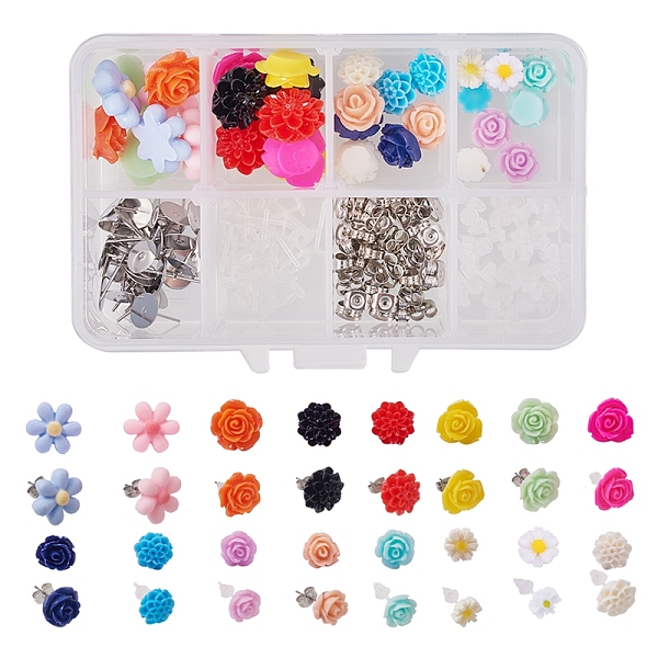 

PandaHall SUNNYCLUE DIY Earring Making, with Flower Resin Cabochons, 304 Stainless Steel Ear Stud Components, Plastic Ear stud Components..., Multicolor