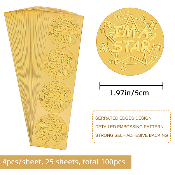 

PandaHall CRASPIRE 2 Inch Gold Embossed Envelope Seals Stickers I’M A Star 100pcs Adhesive Embossed Foil Seals Stickers Label for Wedding...