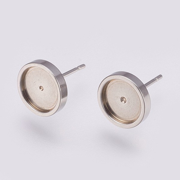 

PandaHall 201 Stainless Steel Stud Earring Settings, with 304 Stainless Steel Pins, Flat Round, Stainless Steel Color, Tray: 8mm, 10x2mm...