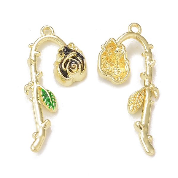 

PandaHall Rack Plating Alloy Enamel Pendants, Rose Flower Charm, Golden, Coconut Brown, 38.5x19x5mm, Hole: 1.8mm Alloy+Enamel Flower