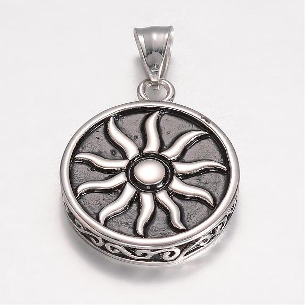 

PandaHall 304 Stainless Steel Pendants, Flat Round Carved Sun, Antique Silver, 33x27x5.5mm, Hole: 7.5x5mm 304 Stainless Steel Flat Round