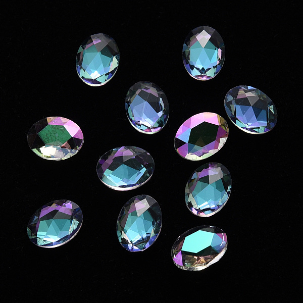 

PandaHall Oval Transparent Glass Cabochons, Nail Art Decoration Accessories, Faceted, Colorful, 8x6x3.5mm Glass Oval