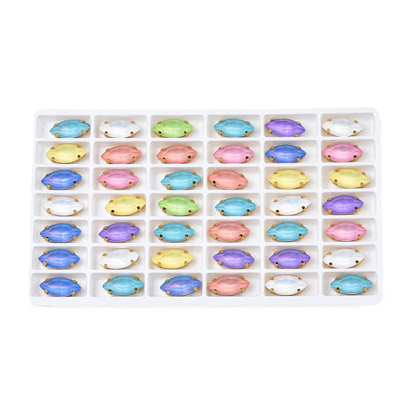 

PandaHall 42Pcs Sew on Rhinestone, Glass Rhinestone, Faceted, with Golden Plated Brass Findings, Horse Eye, Colorful, 15x7x5mm, Hole: 1mm..., Multicolor