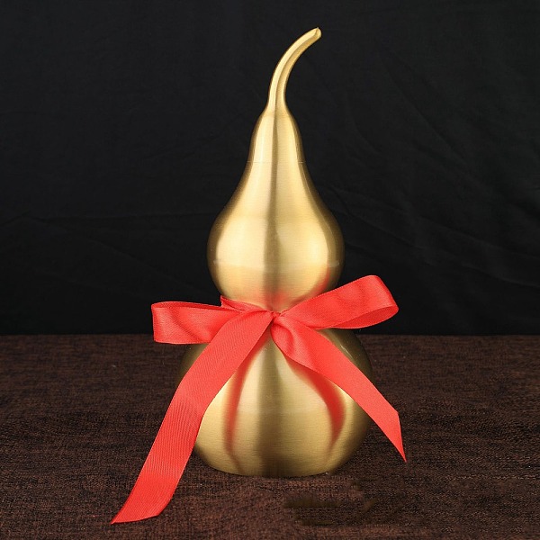 

PandaHall Brass Hollow Tilted Head Gourd Statue Ornament with Red Luck Strip, Feng Shui Table Home Decoration, Raw(Unplated), 64x142.5mm...
