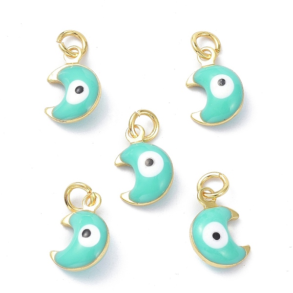 

PandaHall Brass Enamel Charms, Real 18K Gold Plated, with Jump Rings, Moon with Evil Eye, Cadmium Free & Lead Free, Turquoise, 11x7x3.5mm..., Green