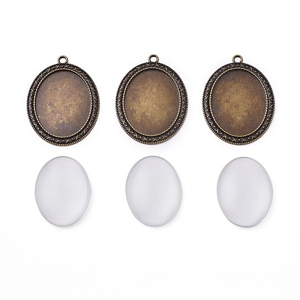

PandaHall DIY Pendant Making, with Tibetan Style Alloy Pendant Cabochon Settings and Transparent Glass Cabochons, Oval, Antique Bronze..., Clear