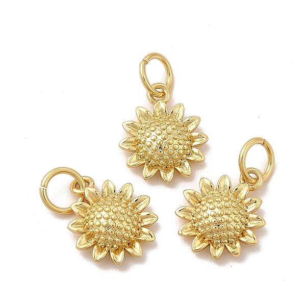 

PandaHall Rack Plating Eco-Friendly Brass Pendants, with Jump Rings, Long-Lasting Plated, Lead Free & Cadmium Free, Sunflower Charm, Real...