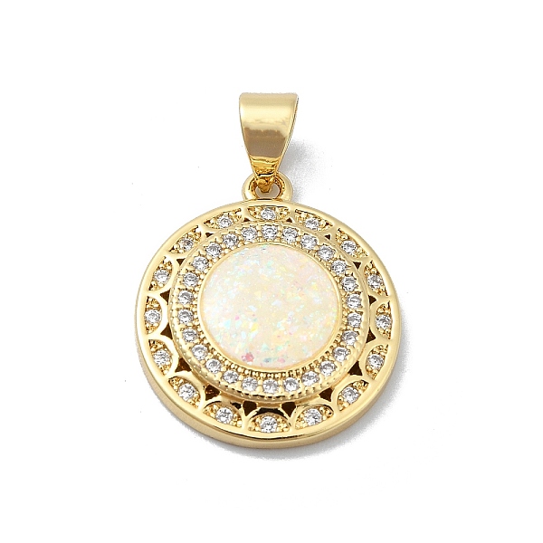 

PandaHall Brass Micro Pave Clear Cubic Zirconia Pendants, with Sythetic Opal, Flat Round, Real 18K Gold Plated, 19x16.5x3.5mm, Hole...