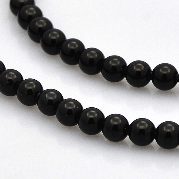 

PandaHall Round Natural Black Onyx Beads Strands, Dyed & Heated, 4mm, Hole: 1mm, about 95pcs/strand, 15.7 inch Black Onyx Round