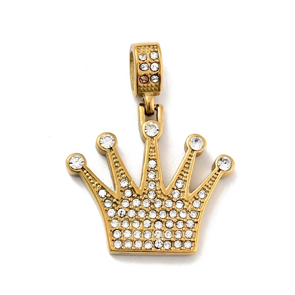 

PandaHall Ion Plating(IP) 304 Stainless Steel Pendants, with Rhinestone, Crown, Golden, 33.5x35x3.5mm, Hole: 5x8mm 304 Stainless Steel Crown..., Clear