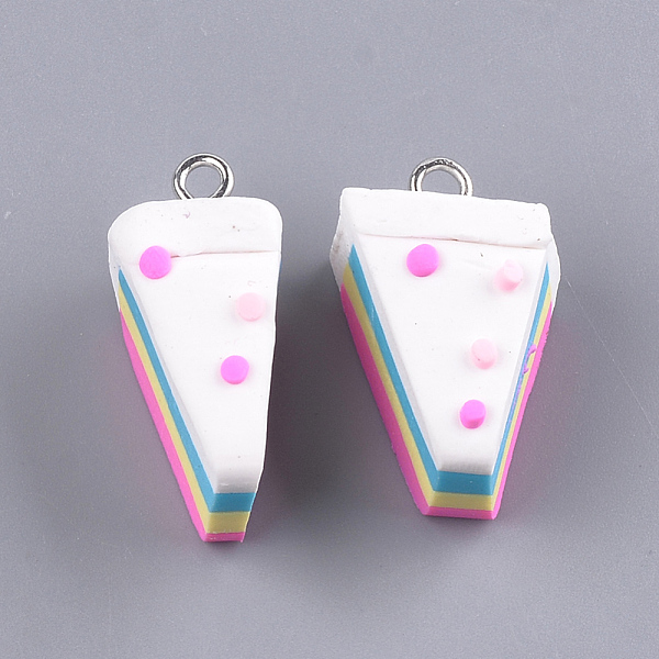 

PandaHall Handmade Polymer Clay Pendants, with Iron Findings, Cake, Platinum, Colorful, 24~27x12~15x12~14mm, Hole: 2mm Polymer Clay Food