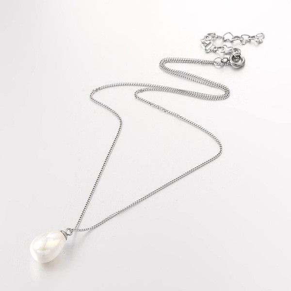 

PandaHall 304 Stainless Steel Shell Pearl Beaded Pendant Necklaces, with Stainless Steel Spring Ring Clasps, Stainless Steel Color, 15.7...