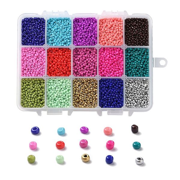 

PandaHall 375G 15 Colors Baking Paint Glass Seed Beads, Round, Mixed Color, 12/0, 1.5~2.5x1.5~2mm, Hole: 0.5~1mm, 25g/color Glass Multicolor