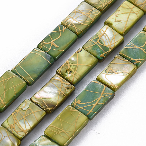 

PandaHall Natural Freshwater Shell Beads Strands, Dyed and Drawbench, Rectangle, Olive Drab, 15x10x3~4mm, Hole: 0.7mm, about 27pcs/strand...