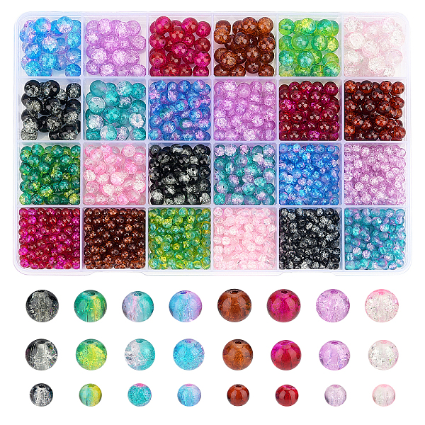 

PandaHall 1600pcs Crackle Glass Beads, 8 Colors 8mm Lampwork Glass Beads 4mm 6mm Handcrafted Spray Painted Crystal Loose Beads for Summer..., Multicolor