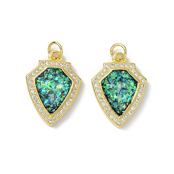 

PandaHall Brass Micro Pave Cubic Zirconia Pendants, with Synthetic Opal and Jump Ring, Shield Shape, Real 18K Gold Plated, 20.5x15x3mm, Hole..., Clear