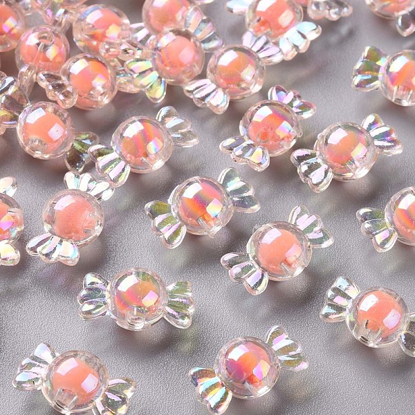 

PandaHall Transparent Acrylic Beads, Bead in Bead, AB Color, Candy, Salmon, 9x17x8.5mm, Hole: 2mm, about 960pcs/500g Acrylic Candy Red