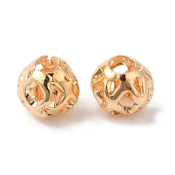 

PandaHall Hollow Brass Beads, Round, Real 18K Gold Plated, 3.5~4x3mm, Hole: 1.5mm Brass Round