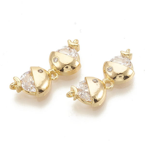 

PandaHall Brass Cubic Zirconia Links, Fish, Nickel Free, Real 18K Gold Plated, 17x6.5x3mm, Hole: 1mm Brass+Cubic Zirconia Fish