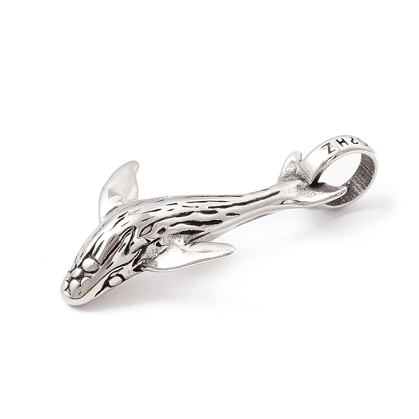 

PandaHall Tibetan Style 304 Stainless Steel Pendants, Whale, Antique Silver, 56.5x29.5x9mm, Hole: 10mm 304 Stainless Steel Other Animal