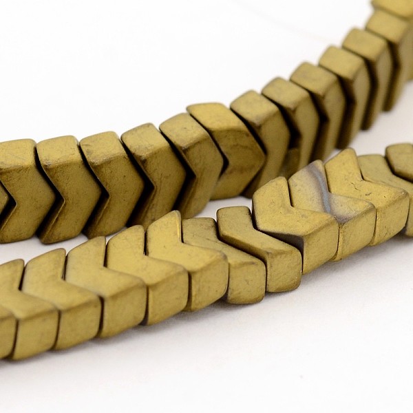 

PandaHall Frosted Electroplate Non-magnetic Synthetic Hematite Bead Strands, Golden Plated, 6x8x4mm, Hole: 1mm, about 97pcs/strand, 14 inch...
