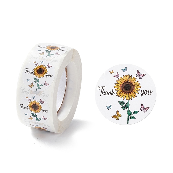 

PandaHall Thank You Stickers Roll, Flat Round Paper Gift Tag Stickers, Adhesive Labels Stickers, Sunflower Pattern, 2.8cm, Stickers..., Yellow