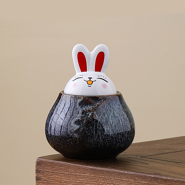 

PandaHall Rabbit Shape Flambed Glazed Porcelain Storage Containers, Mini Tea Storage, Refillable Bottle, for Tea Coffee Herb Candy Chocolate...