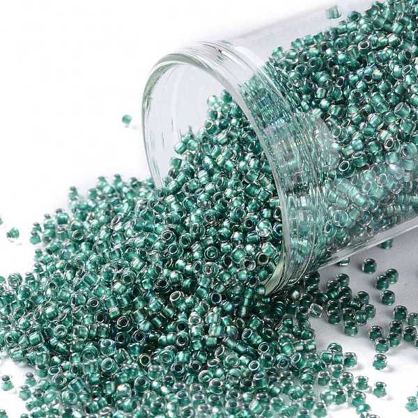 

PandaHall TOHO Round Seed Beads, Japanese Seed Beads, (264) Inside Color AB Crystal/Light Sea Green Lined, 15/0, 1.5mm, Hole: 0.7mm, about..., Cyan