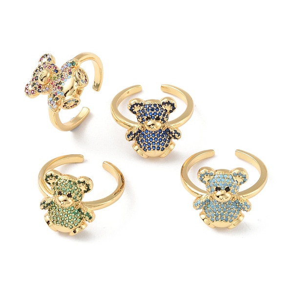 

PandaHall Cubic Zirconia Bear Open Cuff Rings, Real 18K Gold Plated Brass Jewelry for Women, Cadmium Free & Lead Free, Mixed Color, US Size..., Multicolor