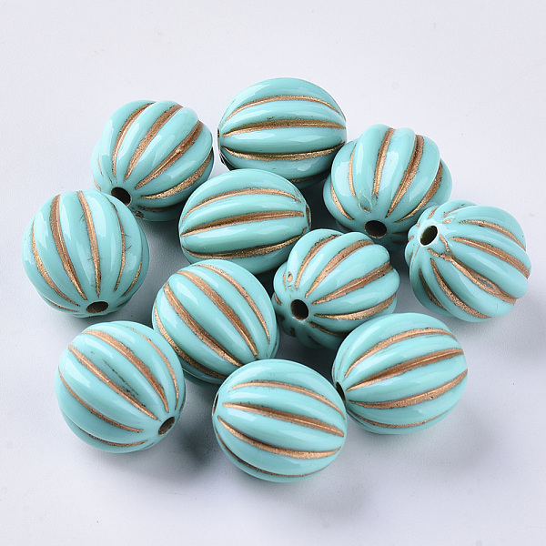 

PandaHall Acrylic Beads, Metal Enlaced, Plating Acrylic Beads, Golden Metal Enlaced, Corrugated Beads, Dark Turquoise, 17x16.5mm, Hole...