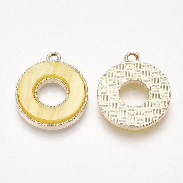 

PandaHall Cellulose Acetate(Resin) Pendants, with Alloy Findings, Donut, Light Gold, Yellow, 23x20x3mm, Hole: 2mm Cellulose Acetate Donut...