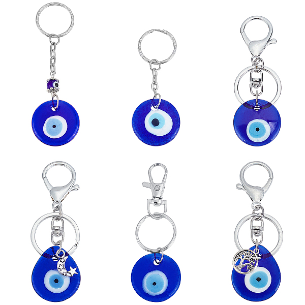 

PandaHall AHANDMAKER 10 Pcs Evil Eye Keychain Charms Pendants, 6 Styles Turkish Blue Fatima Protection Charms Key Holder with Keyring and...