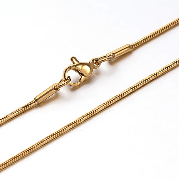 

PandaHall 304 Stainless Steel Snake Chains Necklaces, with Lobster Clasps, Golden, 23.7 inch(60.2cm), 1.2mm 304 Stainless Steel