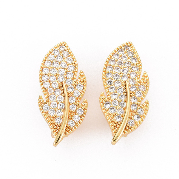 

PandaHall Brass Micro Pave Clear Cubic Zirconia Twister Clasps, Nickel Free, Leaf, Real 18K Gold Plated, 24x10.5x9mm, Hole: 1.4mm Brass...