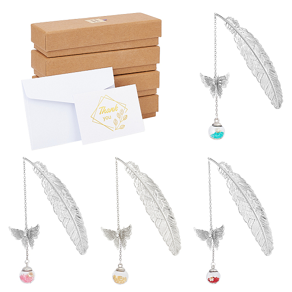 

PandaHall Brass Feather Bookmarks, Butterfly Pendant Page Marker, for Women's Birthday & Teacher Appreciation, with Thank You Paper..., Multicolor