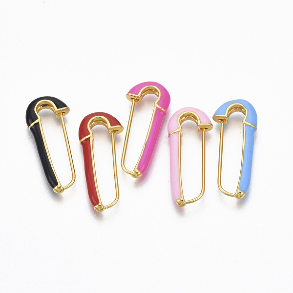 

PandaHall Brass Enamel Safety Pins Earrings, Real 18K Gold Plated, Nickel Free, Mixed Color, 28x12x4mm, Pin: 1mm Brass Multicolor