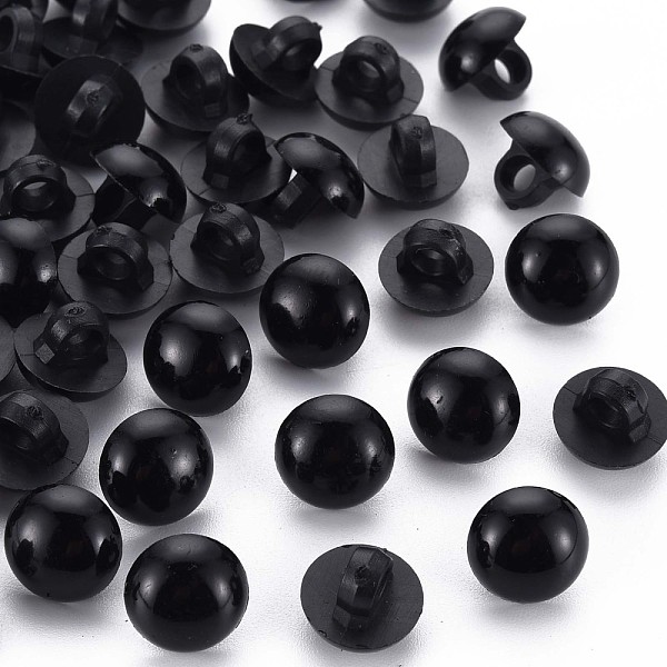 PandaHall 1-Hole Plastic Buttons, Half Round, Black, 10x9mm, Hole: 3mm Plastic Half Round Black