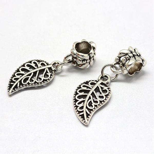 

PandaHall Alloy European Dangle Charms, Tibetan Style, Large Hole Pendants, Leaf, Filigree, Antique Silver, 30mm, Hole: 5mm Alloy Leaf