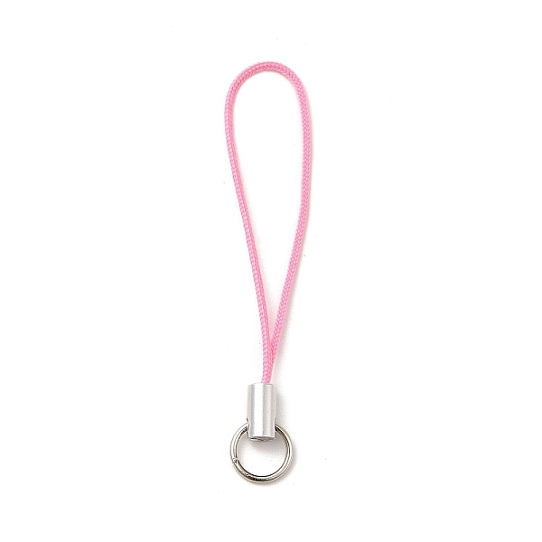 PandaHall Mobile Phone Strap, Colorful DIY Cell Phone Straps, Alloy Ends with Iron Rings, Pink, 60mm Alloy Pink