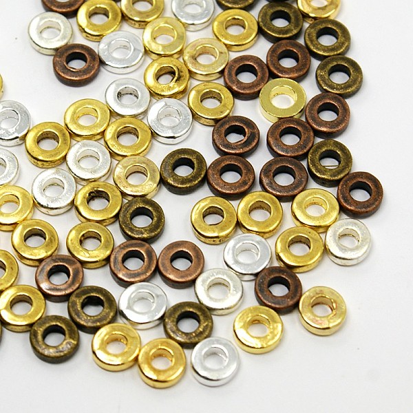 

PandaHall Tibetan Style Beads Donut Spacer Beads, Cadmium Free & Lead Free, Mixed Color, 6x6x2mm, Hole: 3mm, about 788pcs/200g Alloy Donut