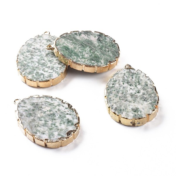 

PandaHall atural Peace Jade Pendants, with Golden Plated Edge and Brass Loop, Groove Oval, 49x34x7mm, Hole: 2.5mm Peace Jade Oval
