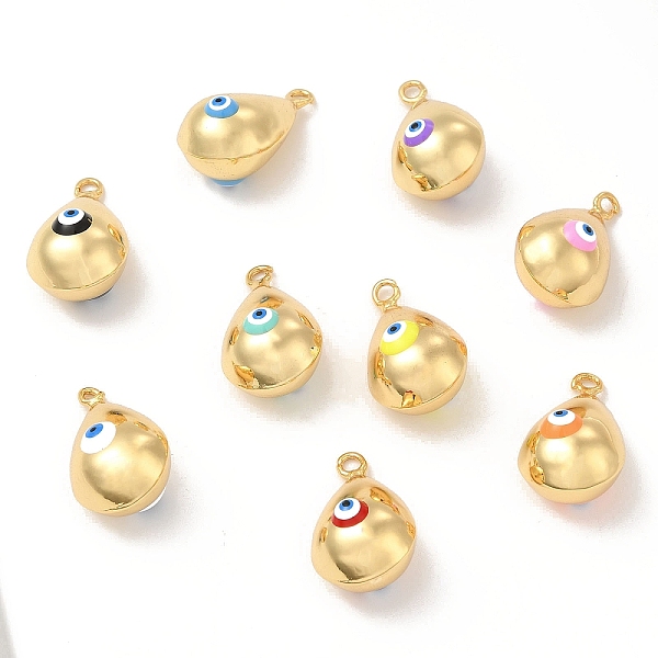 

PandaHall Brass Pendants, with Enamel, Real 18K Gold Plated, Long-Lasting Plated, Teardorp with Evil Eye Charm, Mixed Color, 26x15.5x15mm..., Multicolor